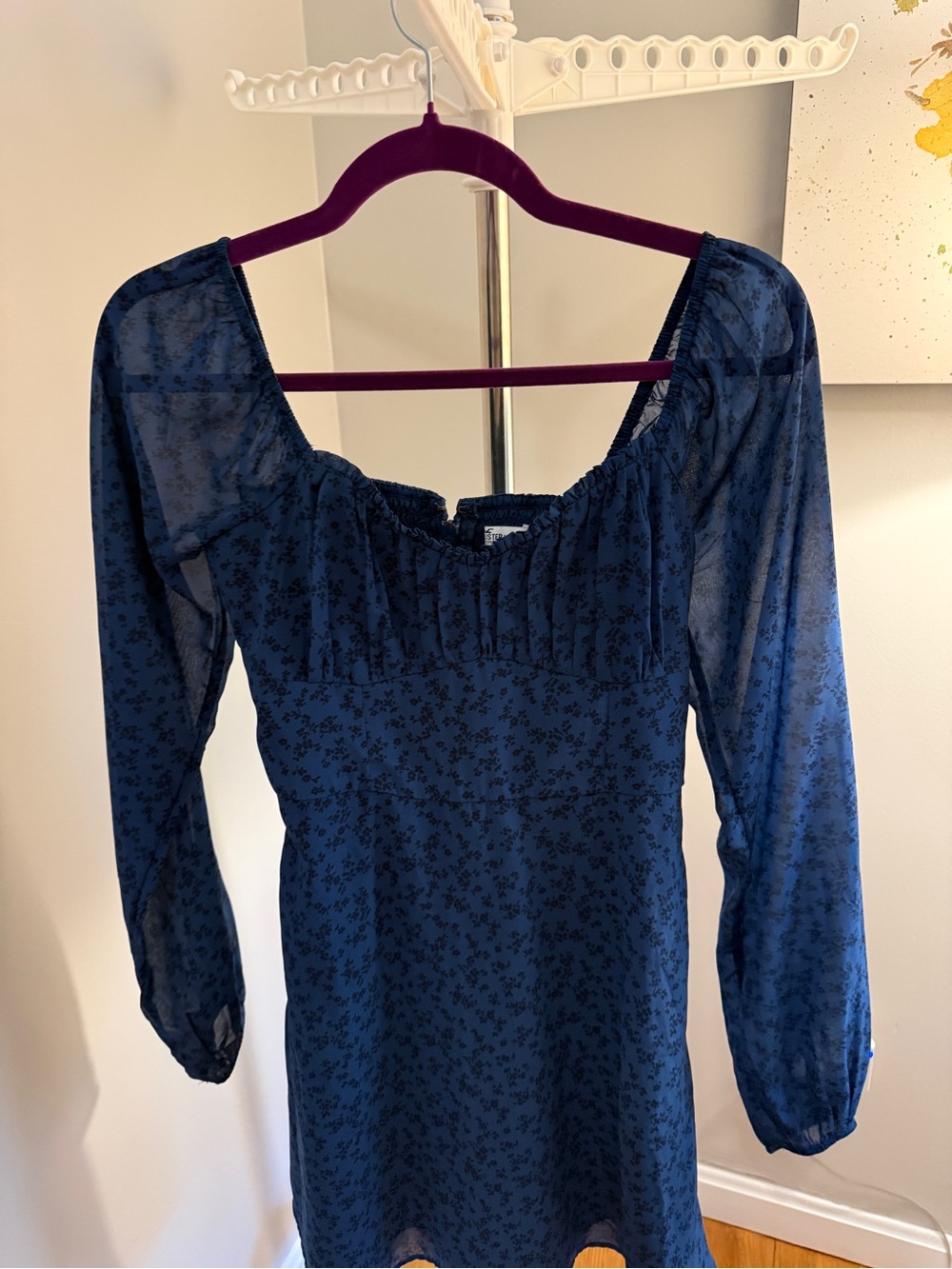 Hollister Navy Blue Floral Long-Sleeve Square Neck Dress
